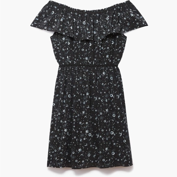 The Kooples Off the Shoulder Silk Dress Tattoo Print star Black Size XXS - Picture 9 of 12